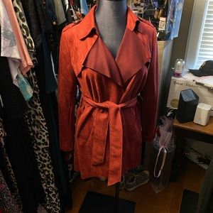 Cranberry red faux suede lightweight jacket, size 1X.